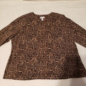 D&Co Womens Brown Snake Print  Top 2X